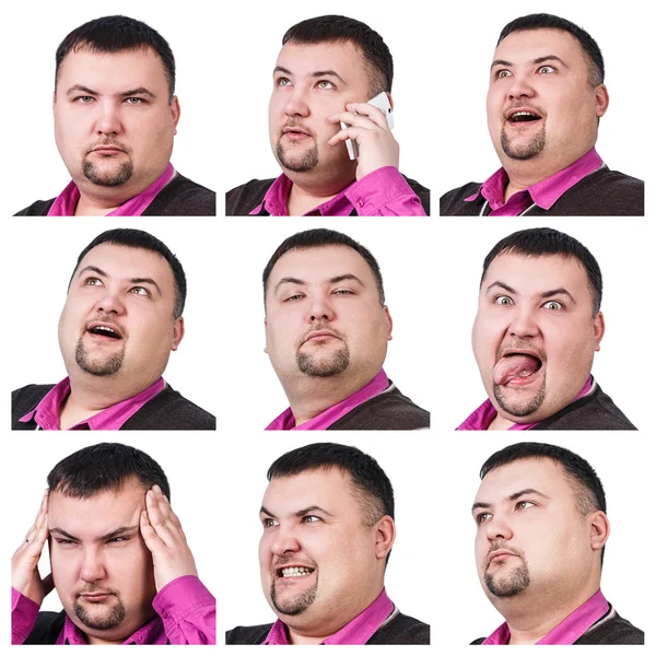 Collage de hombre de negocios gordo con diferentes emociones — Foto de Stock