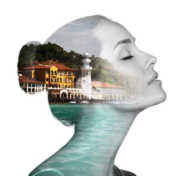 Double exposure portrait of woman and nature — Stock Photo, Image