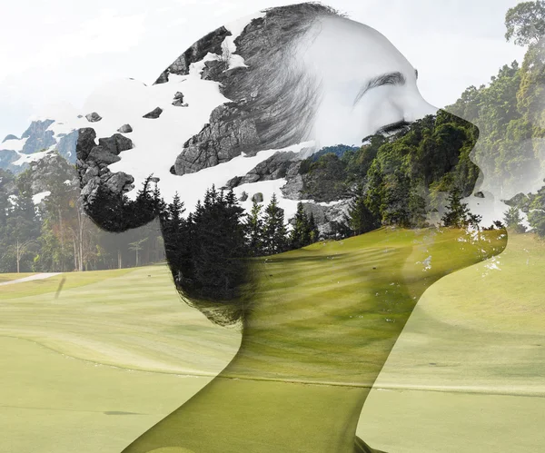 Double exposure of woman and nature. — Stock Photo, Image