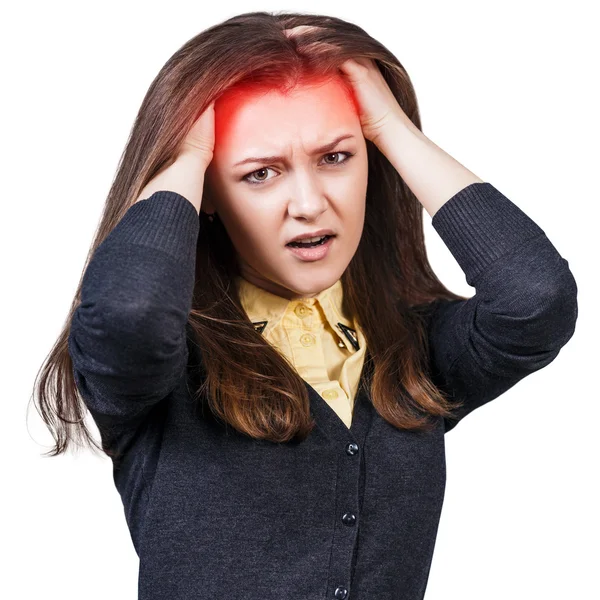 Mujer joven con dolor de cabeza — Foto de Stock