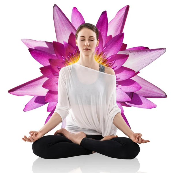 Woman practicing yoga in the lotus position — Stock Photo, Image