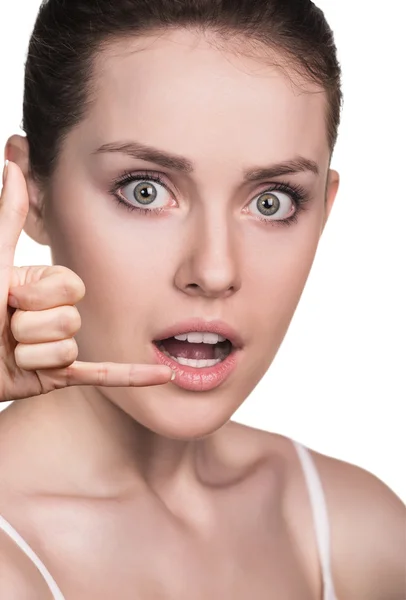 Beautiful young woman making a call me gesture — Stock Photo, Image