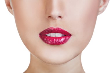 Mükemmel dudak makyaj yakın çekim.