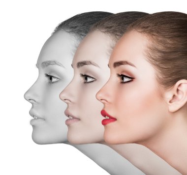 Güzel kadın makyaj aşaması gösterilen