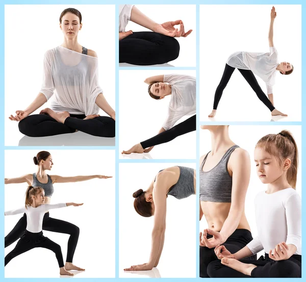 Mujer Yong y su hija haciendo ejercicios de yoga —  Fotos de Stock