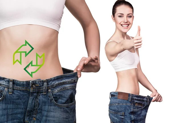 Mujer vistiendo jeans demasiado grandes —  Fotos de Stock