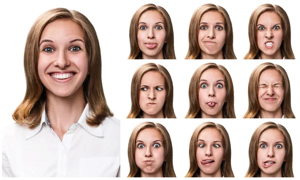 Mujer con diferentes expresiones faciales — Foto de Stock