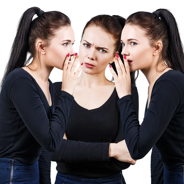 Brunette girls telling gossip — Stock Photo, Image