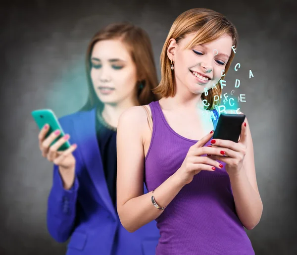 Women looking on smartphone. — Stock Photo, Image