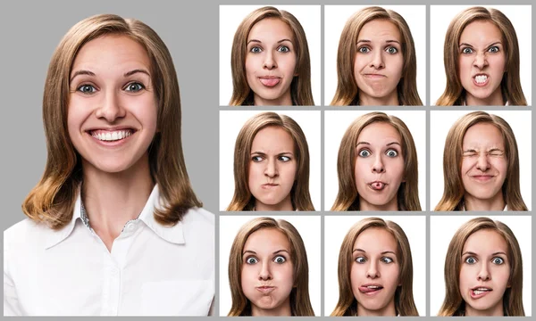 Mulher com diferentes expressões faciais — Fotografia de Stock