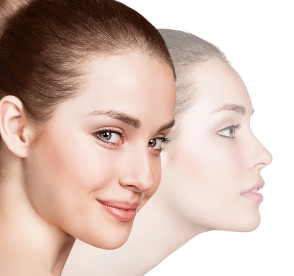 Two perfect faces of beauty girl — Stock Photo, Image