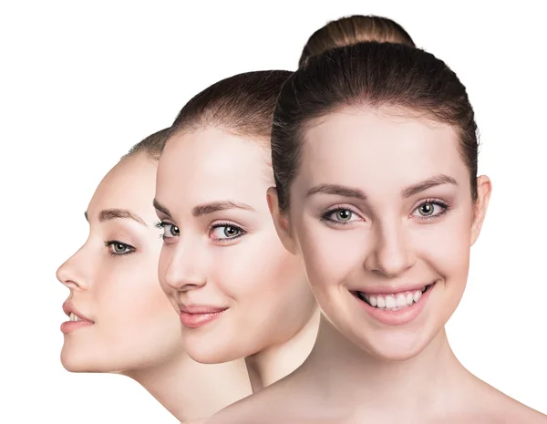 Three perfect faces of beauty girl — Stock Photo, Image