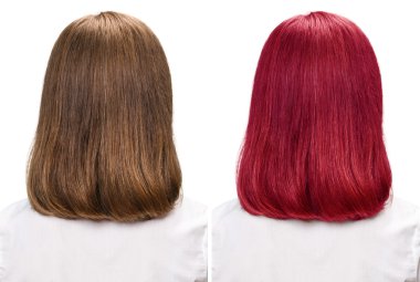 Woman before and after dyeing hairs clipart