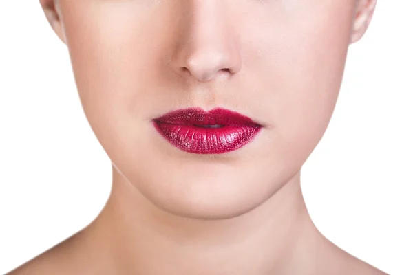 Close-up of red glossy female lips — Stock Photo, Image