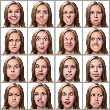 Genç kadın farklı duygular ifade
