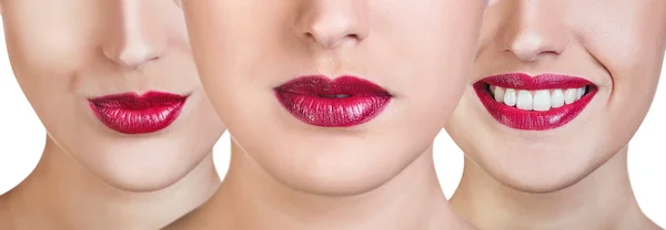 Коллаж женщины с красными губами — стоковое фото