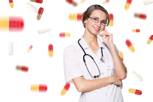 Sorrindo médico feminino em uniforme — Fotografia de Stock