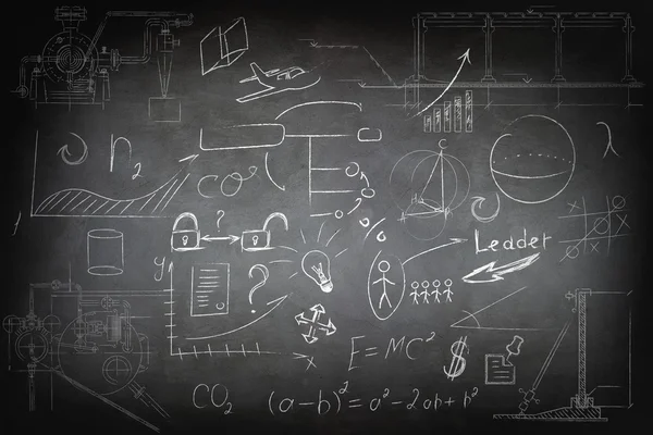 Wiskunde en zakelijke pictogrammen op schoolbord — Stockfoto