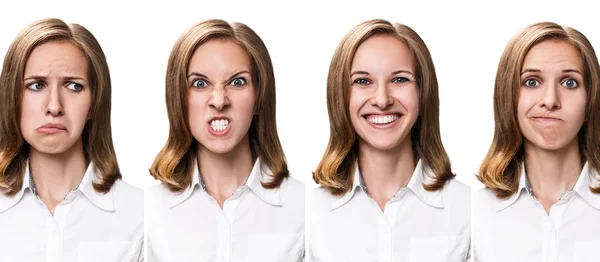 Mujer joven con diferentes expresiones — Foto de Stock