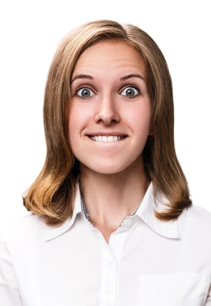 Genç kadın gösteren yüz buruşturma — Stok fotoğraf