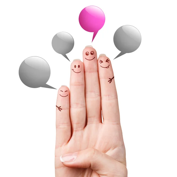 Finger smileys with colorful speech bubbles — Stock Photo, Image