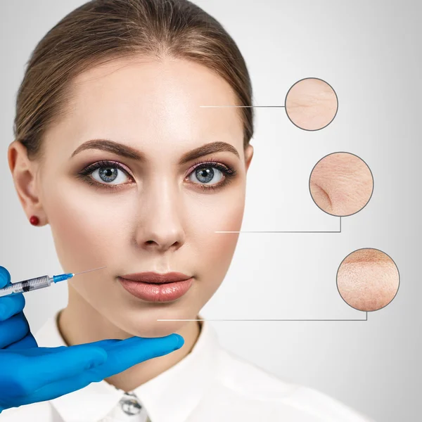 Cosmetische injectie aan de mooie vrouwelijke gezicht. — Stockfoto