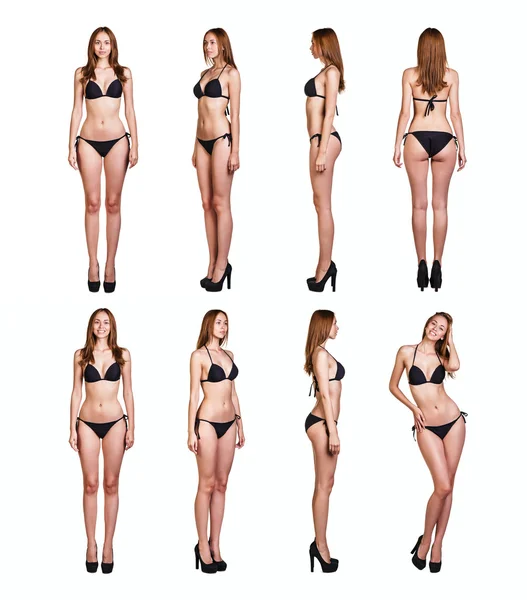 Collage av sexig kvinna med svart underkläder — Stockfoto