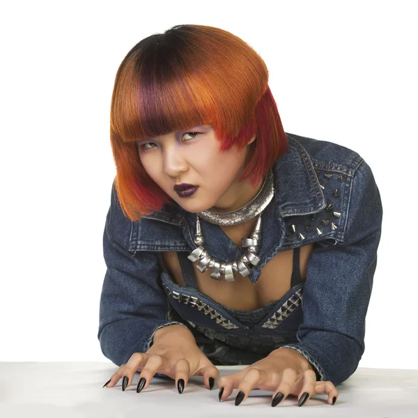 Portrait of young woman with extravagant hairstyle — Stock Photo, Image