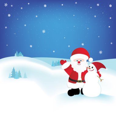 Noel Baba ve kardan adam ile Noel kartı