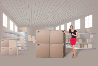 Young woman in warehouse clipart