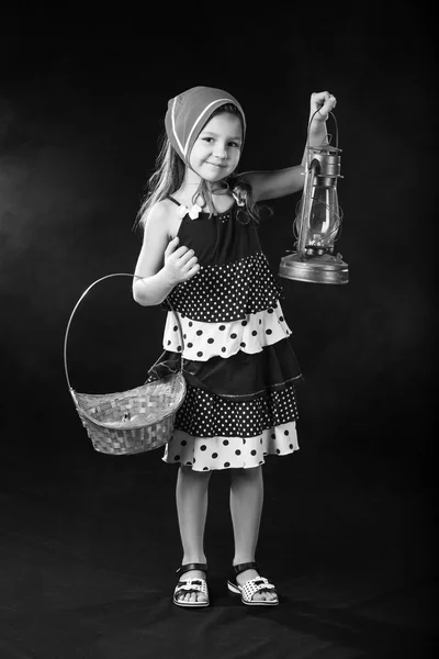 The black-and-white portrait of beautiful little girl — Stock Photo, Image