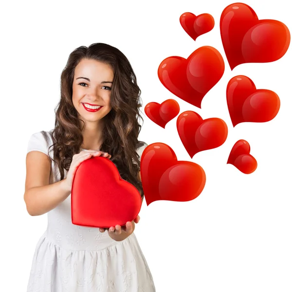 Donna attraente con confezione regalo — Foto Stock