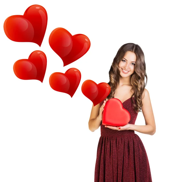 Donna attraente con confezione regalo — Foto Stock