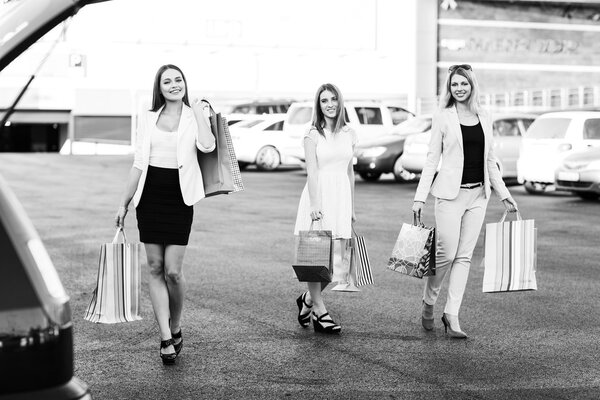 Group of girls after shopping