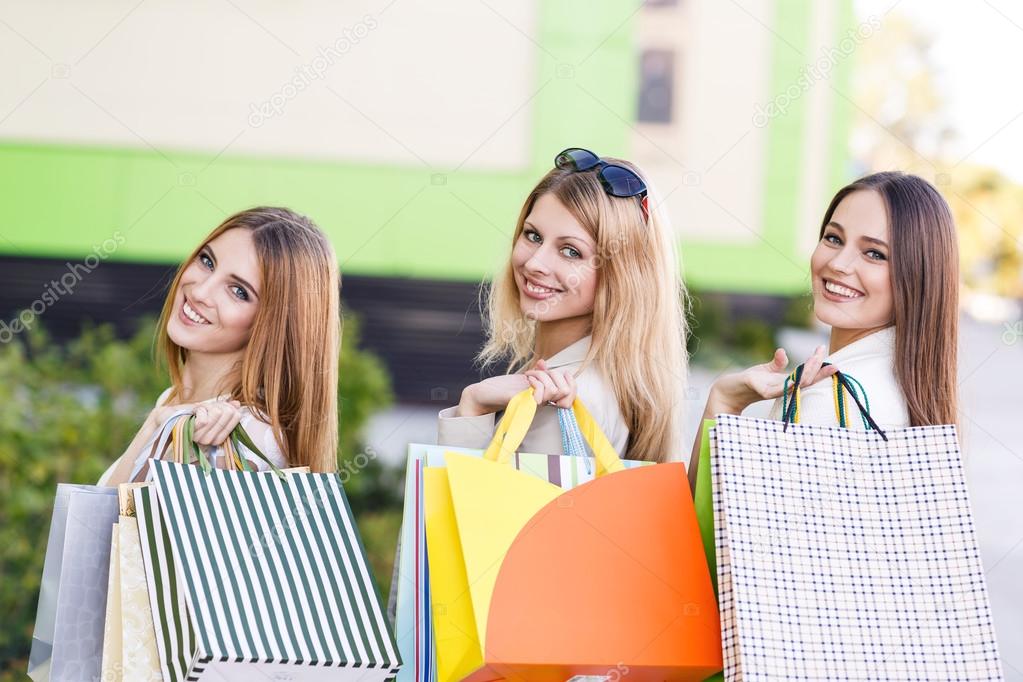 Young women after shopping