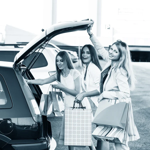 Group of girls after shopping — Stock Photo, Image