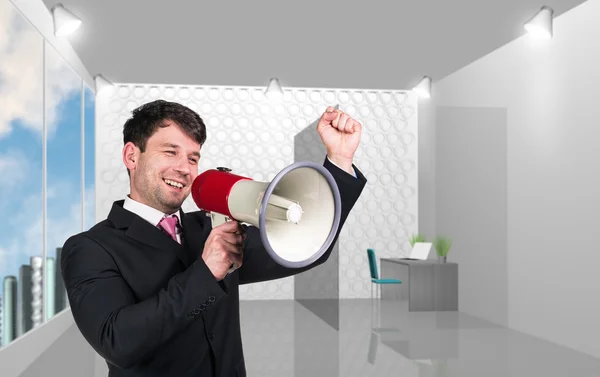 Speaking boss with megaphon — Stock Photo, Image