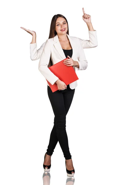 Smiley woman with four hands — Stock Photo, Image