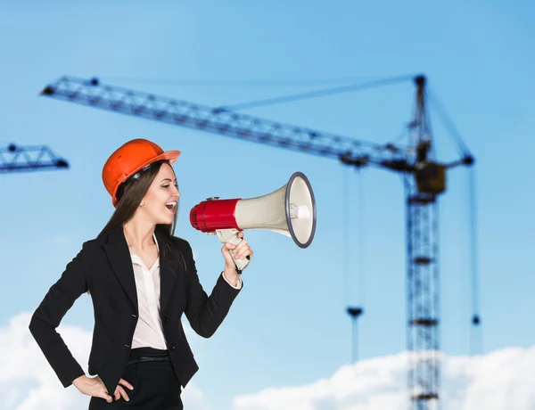 Woman-builder in hardhat — Stock Photo, Image