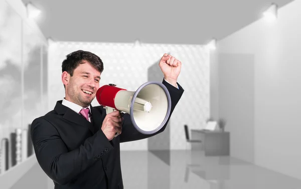 Speaking boss with megaphon — Stock Photo, Image