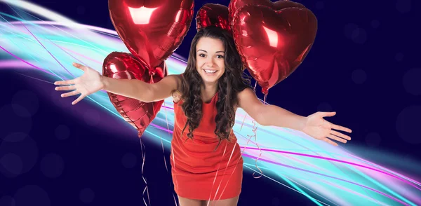 Femme avec des ballons valentine — Photo