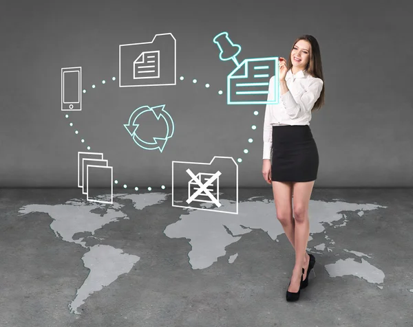 Businesslady on the map — Stock Photo, Image