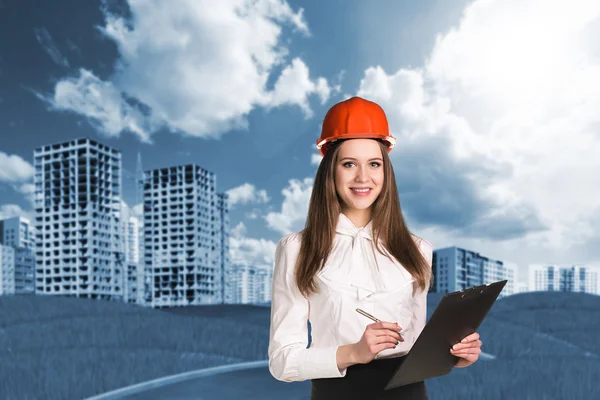 Woman with folder outdoors — Stock Photo, Image