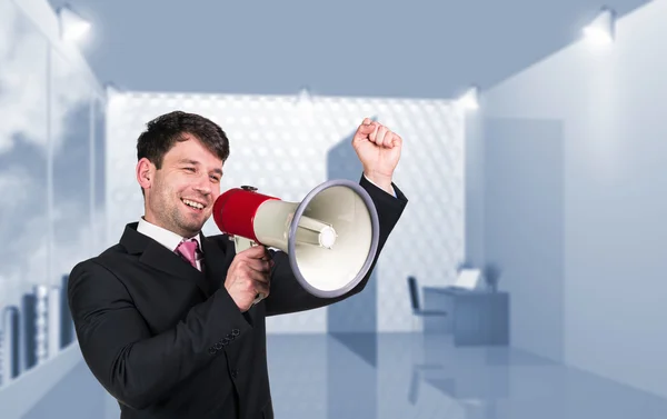 Speaking boss with megaphon — Stock Photo, Image