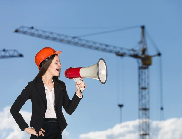 Woman-builder in hardhat — Stock Photo, Image
