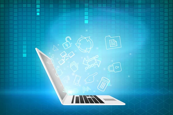 Laptop mit Matrix-Hintergrund — Stockfoto