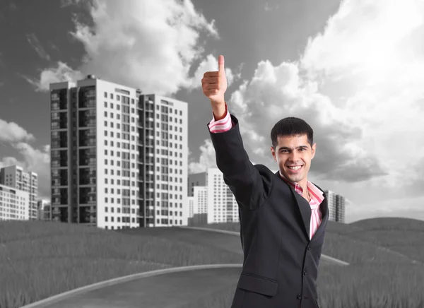 Trabajador con pulgar hacia arriba — Foto de Stock