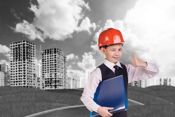 Pojken i hardhat — Stockfoto