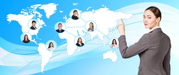 Businesswoman show on map — Stock Photo, Image