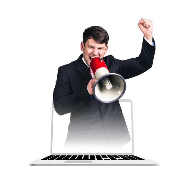 Businessman yelling with a megaphone — Stock Photo, Image